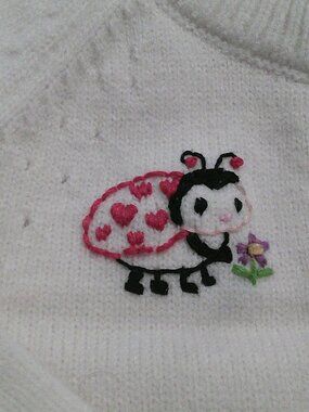 LADYBUG Hand-Embroidered Cream Unisex Cardigan Size 2T-3T